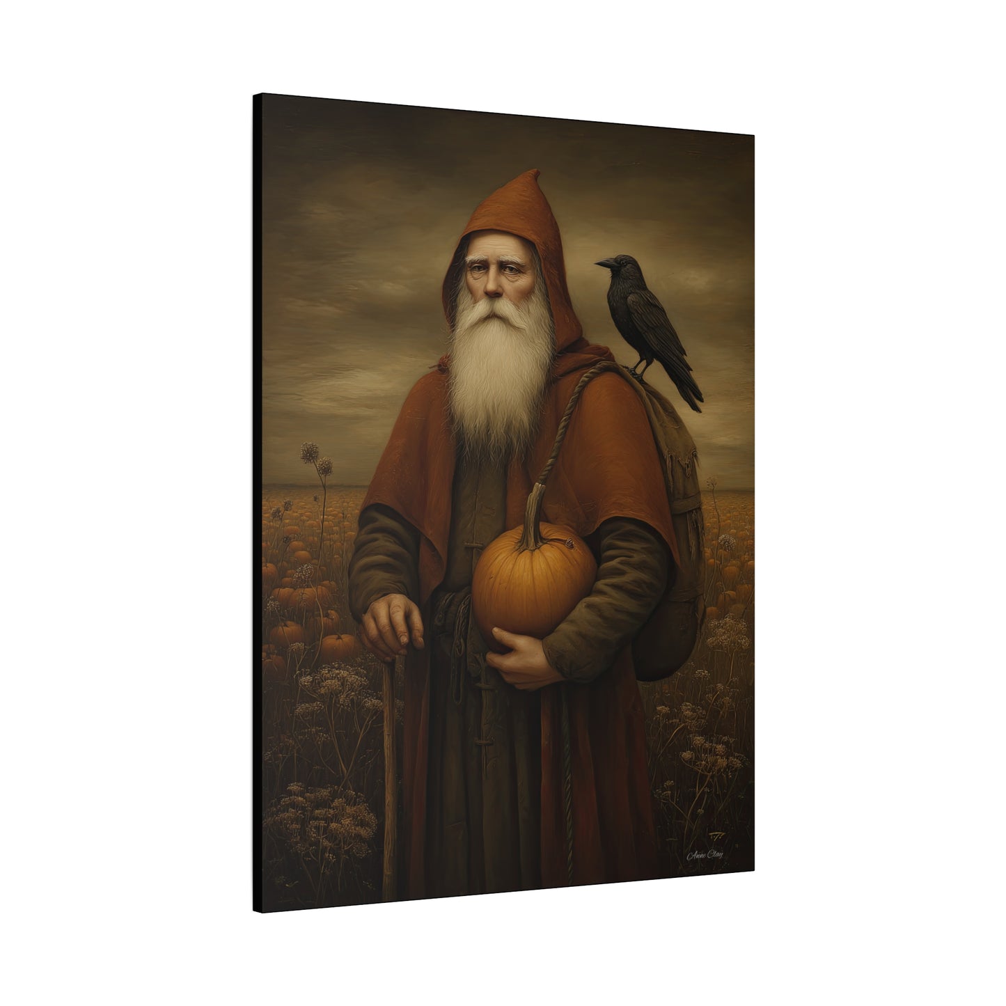 Autumn Santa Wall Art, Fall Decor, Pumpkin Harvest Print, Cozy Home Decor, Primitive Aesthetic