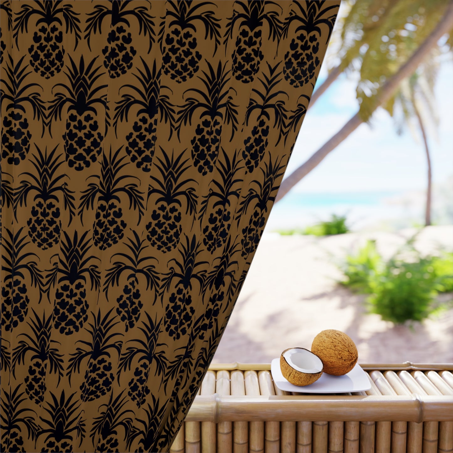 Black and Gold Pineapple Pattern Window Curtains (1 Piece)