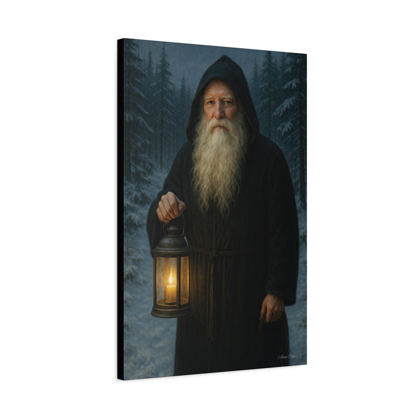 Old World Santa with Lantern Canvas Print, Wall Art, Home Decor, Cabin Vibes, Gift for Him, Rustic Wall Decor, Nature Lover's Gift