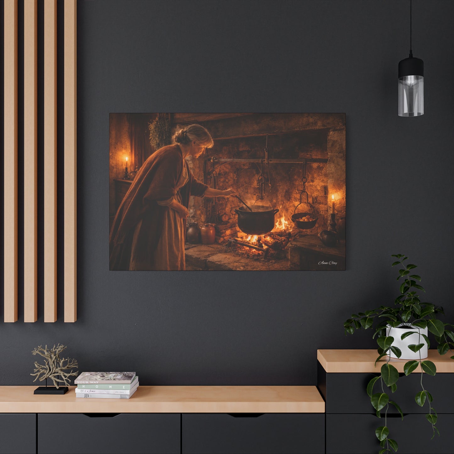 Domestic Colonial Woman at Hearth Matte Canvas
