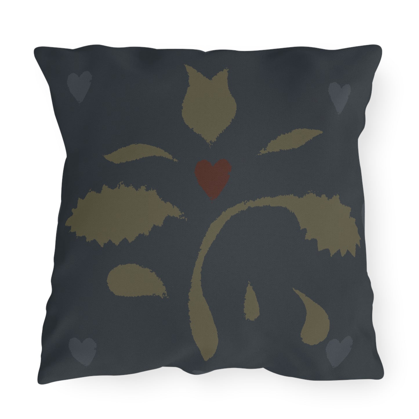 Leaves and Hearts on Blue Early American Stencil Outdoor Pillows
