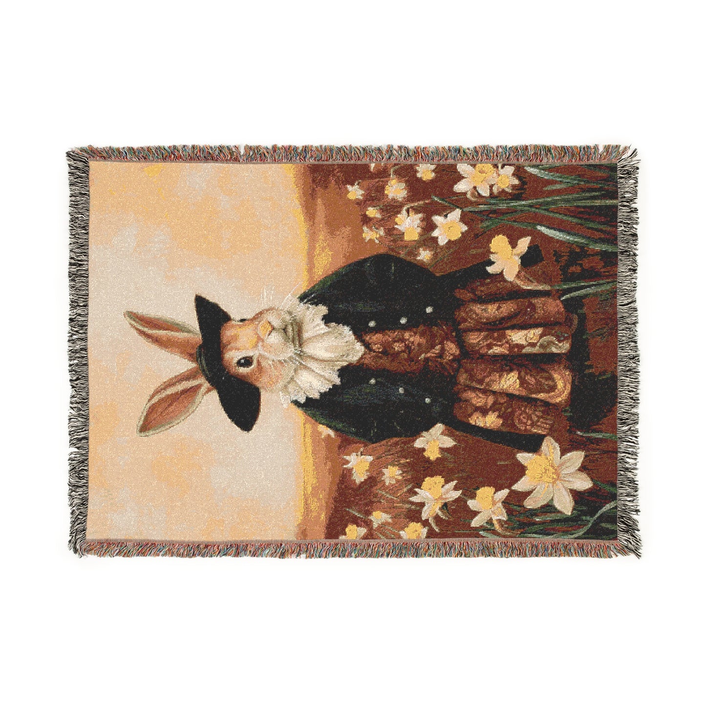 Whimsical Bunny Woven Blanket - Cozy Floral Throw for Easter & Spring Decor