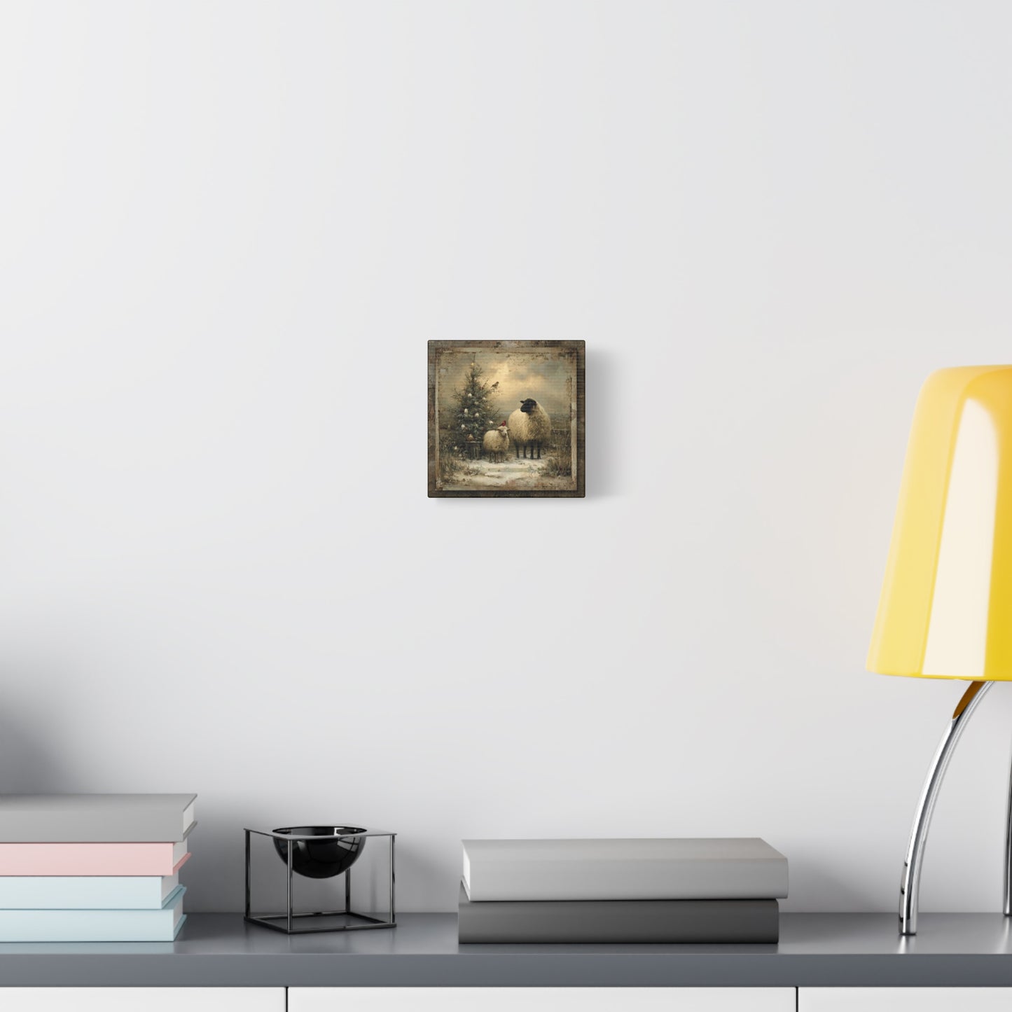 Rustic Sheep Art Canvas Print, Farmhouse Decor, Holiday Wall Art, Cozy Home Vibe, Christmas Sheep Painting, Farmhouse Wall Art