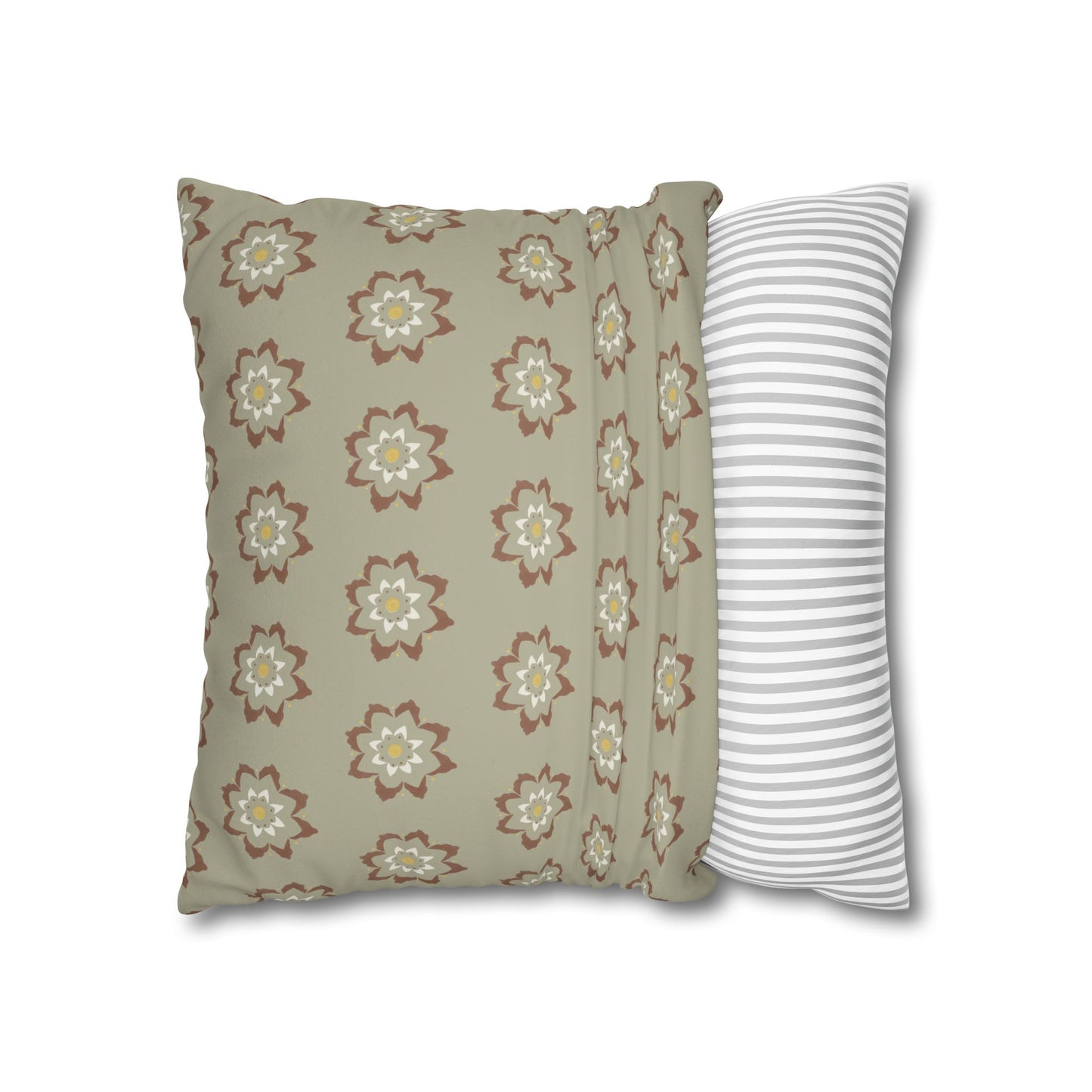 Fantasy Collection Taupe Small Flower Stencil Faux Suede Square Pillowcase