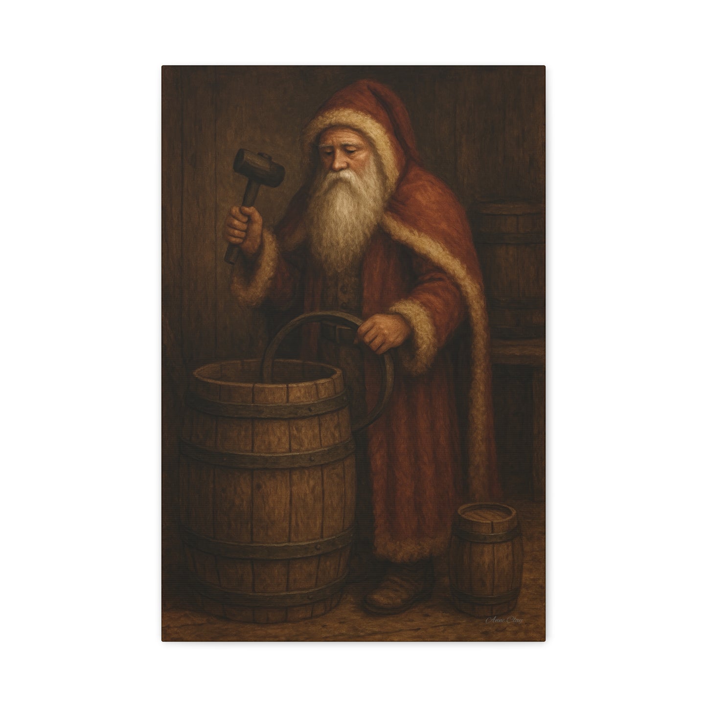 Rustic Santa Canvas Art, Cooper, Barrel, Colonial