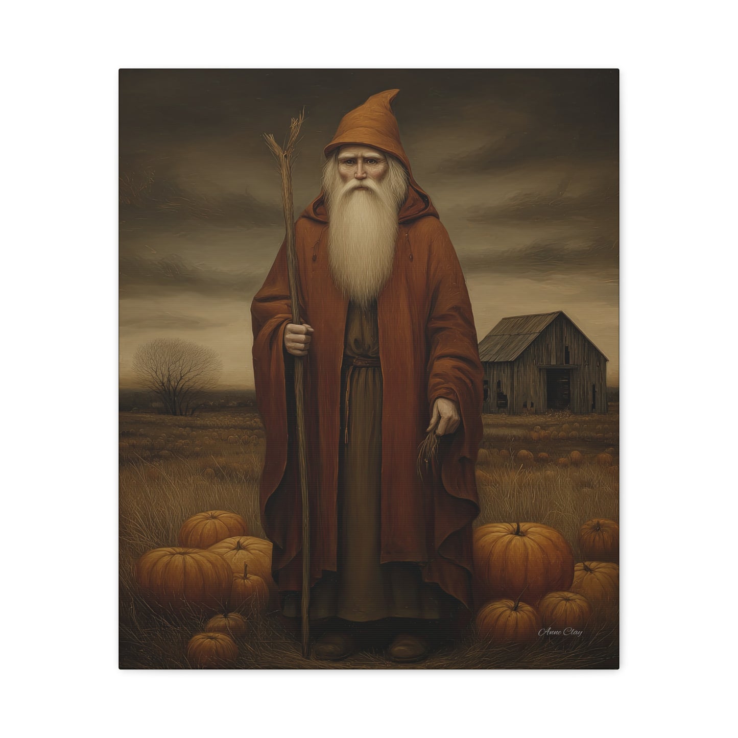 Autumn Santa Canvas Art Print, Fall Decor,