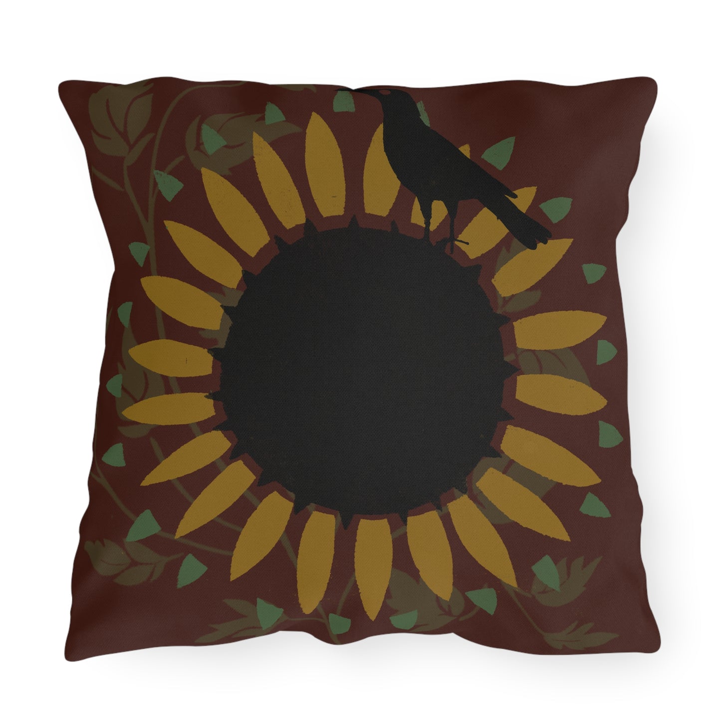Crow on the Sunflower Red Background Outdoor Pillows