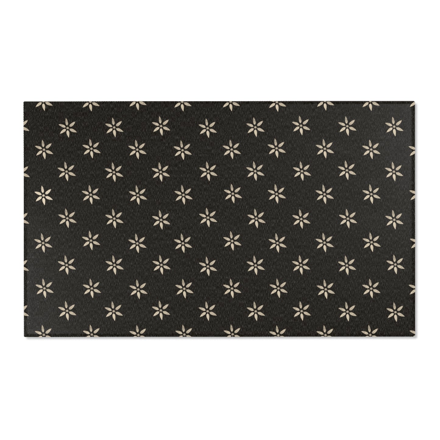 Large Cream Stencil Petals on Black Stylish Floral Area Rug, Cozy Home Decor, Modern Living Room Accent,