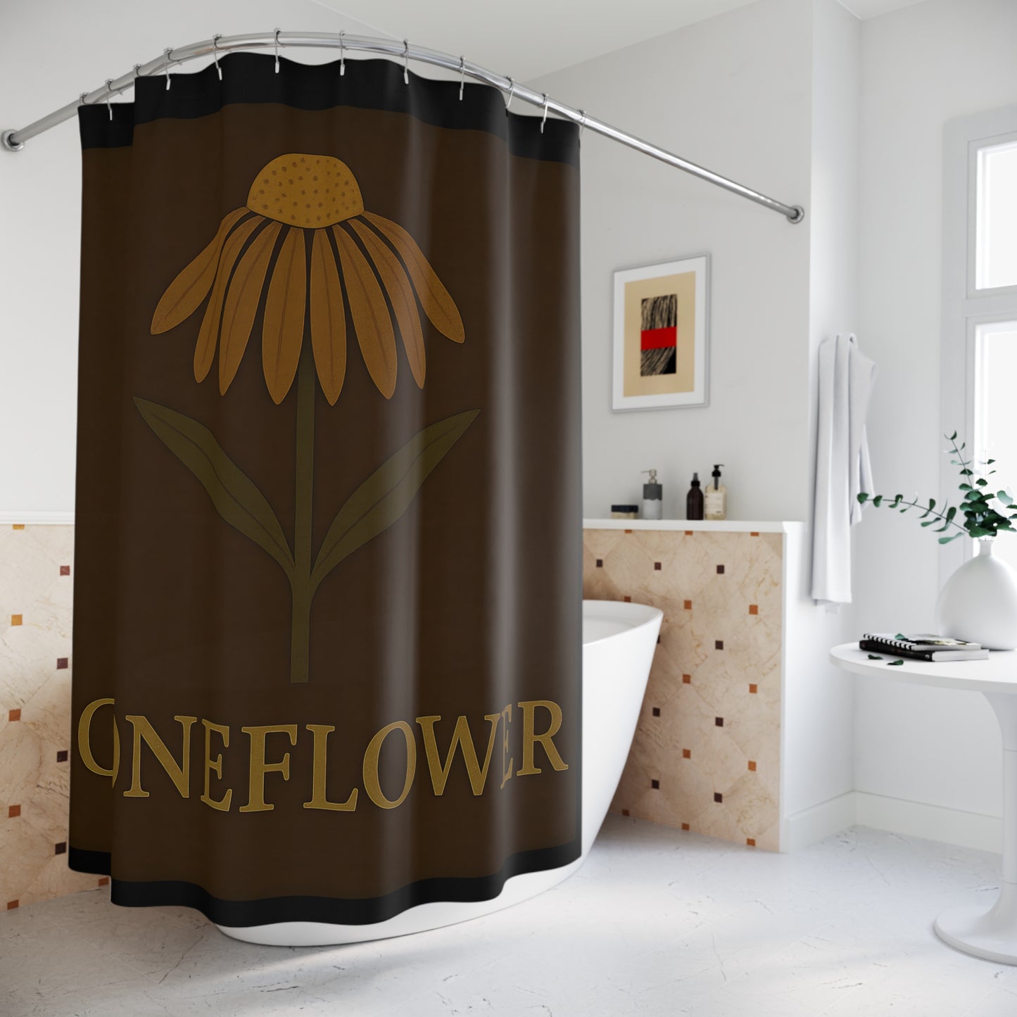 Boho Coneflower Shower Curtain, Nature-Inspired Bathroom Decor, Floral Home Decor, Gift for Nature Lovers, Eco-Friendly Shower Curtain