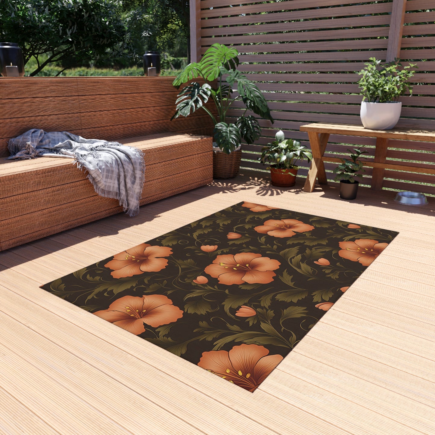 Vibrant Floral Outdoor Rug, Cozy Porch Mat, Boho Garden Decor, Picnic Flooring, Stylish Patio Area Rug, Seasonal Outdoor Living