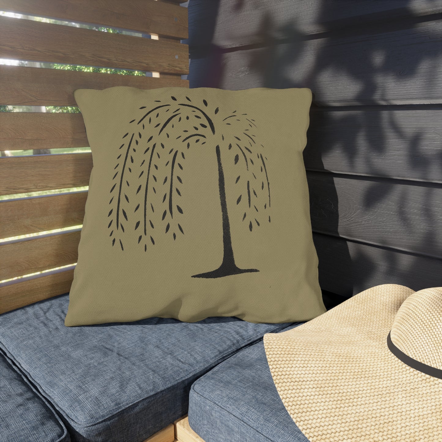 Black Willow on Tan Outdoor Pillows