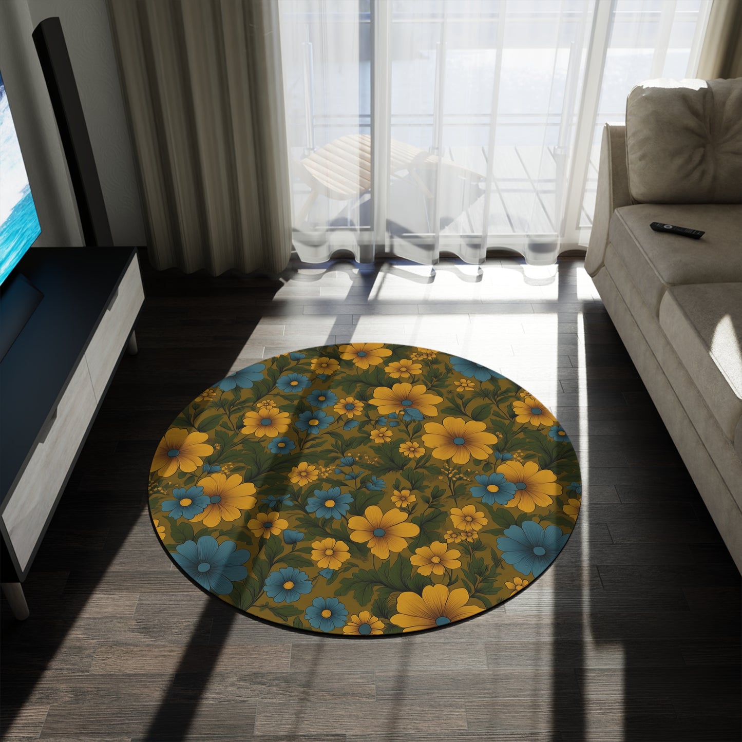 Vintage Floral Round Rug, Boho Home Decor, Living Room Accent, Comfortable Area Rug, Perfect Gift for Housewarming & Weddings