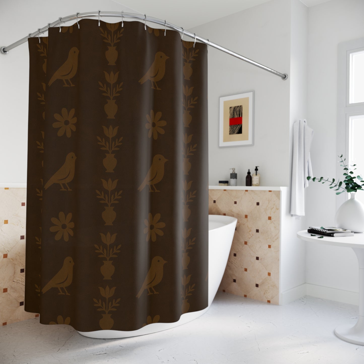 Vintage-Inspired Bird Shower Curtain, Boho Bathroom Decor, Nature-Themed Home Accessory, Gift for Bird Lovers, Rustic Bathroom Styling