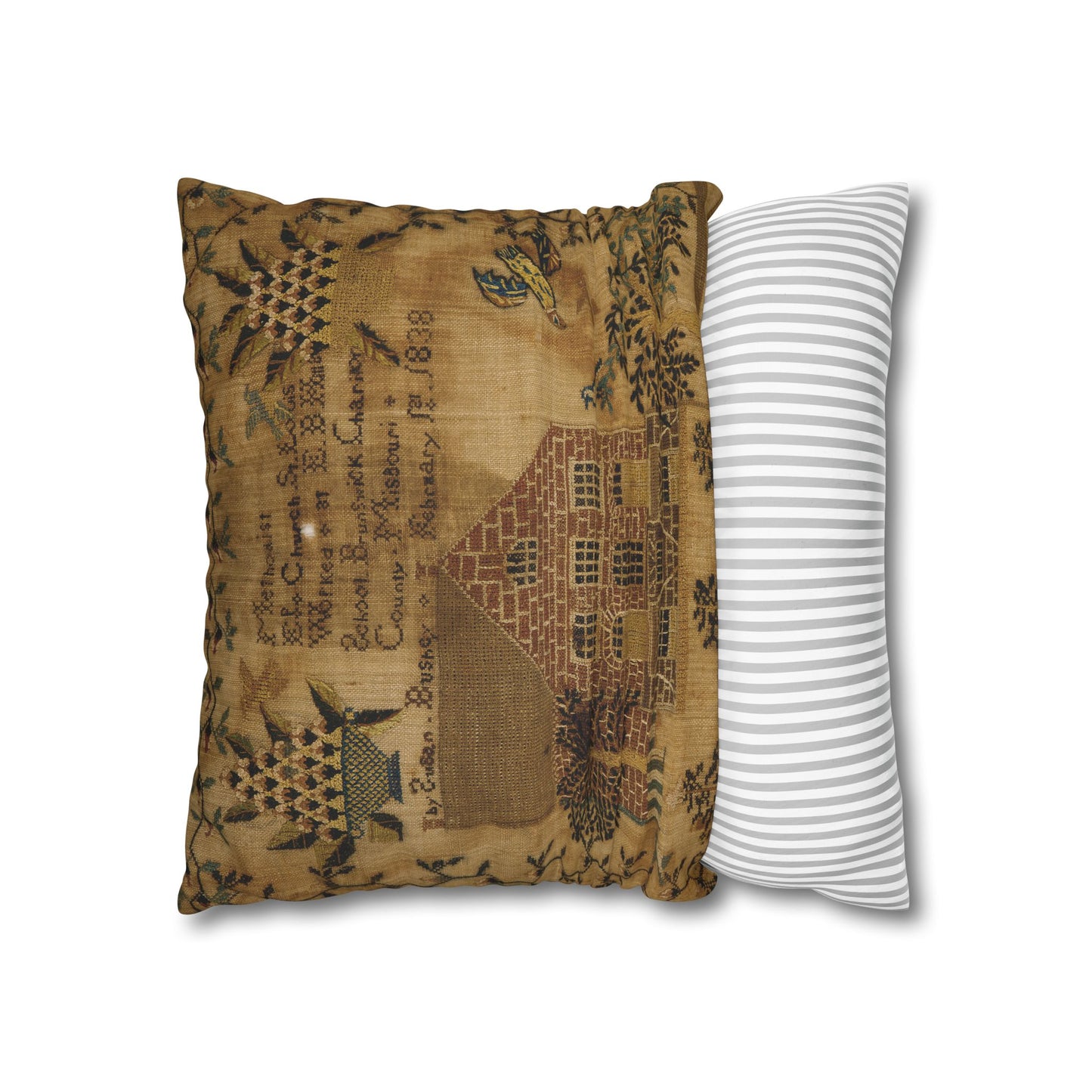 Gritty Prim Sampler Square Poly Canvas Pillowcase