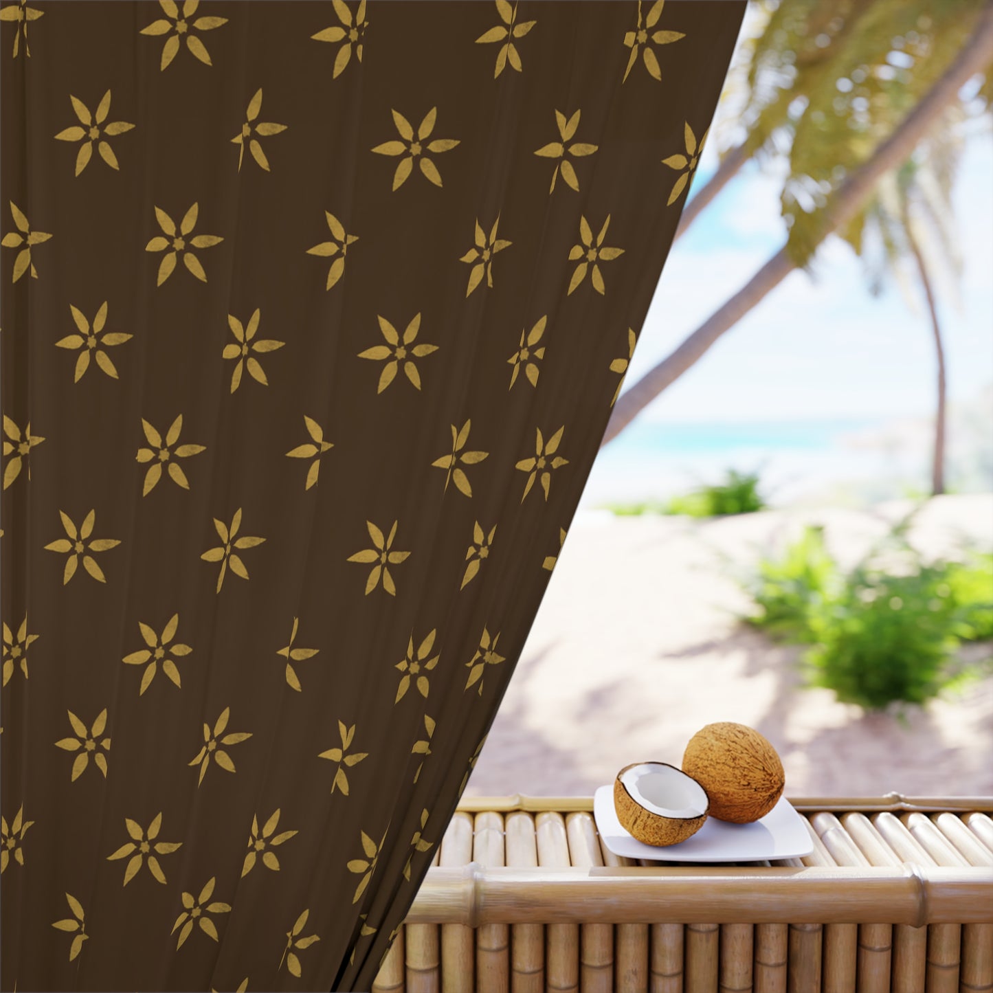 Gold on Brown Petals Window Curtains (1 Piece)