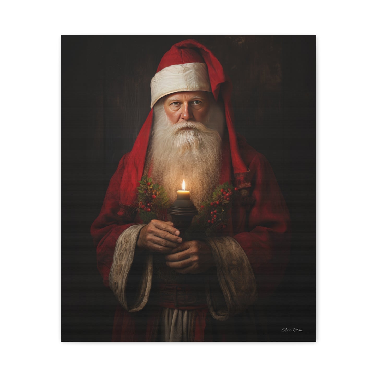 Candlelight Santa Matte Canvas, Stretched, 1.25"