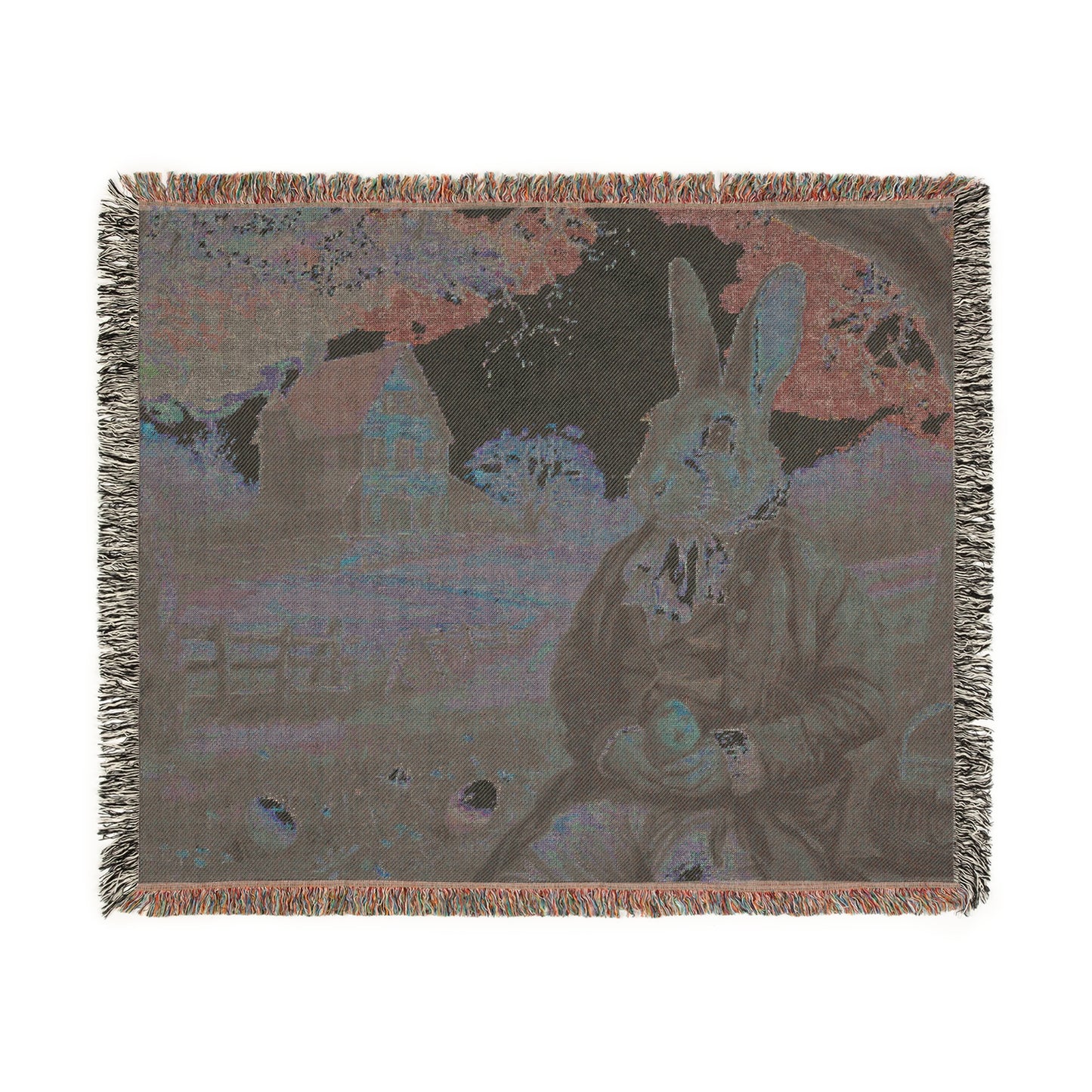 Charming Rabbit Woven Blanket - Cozy Rustic Decor for Home