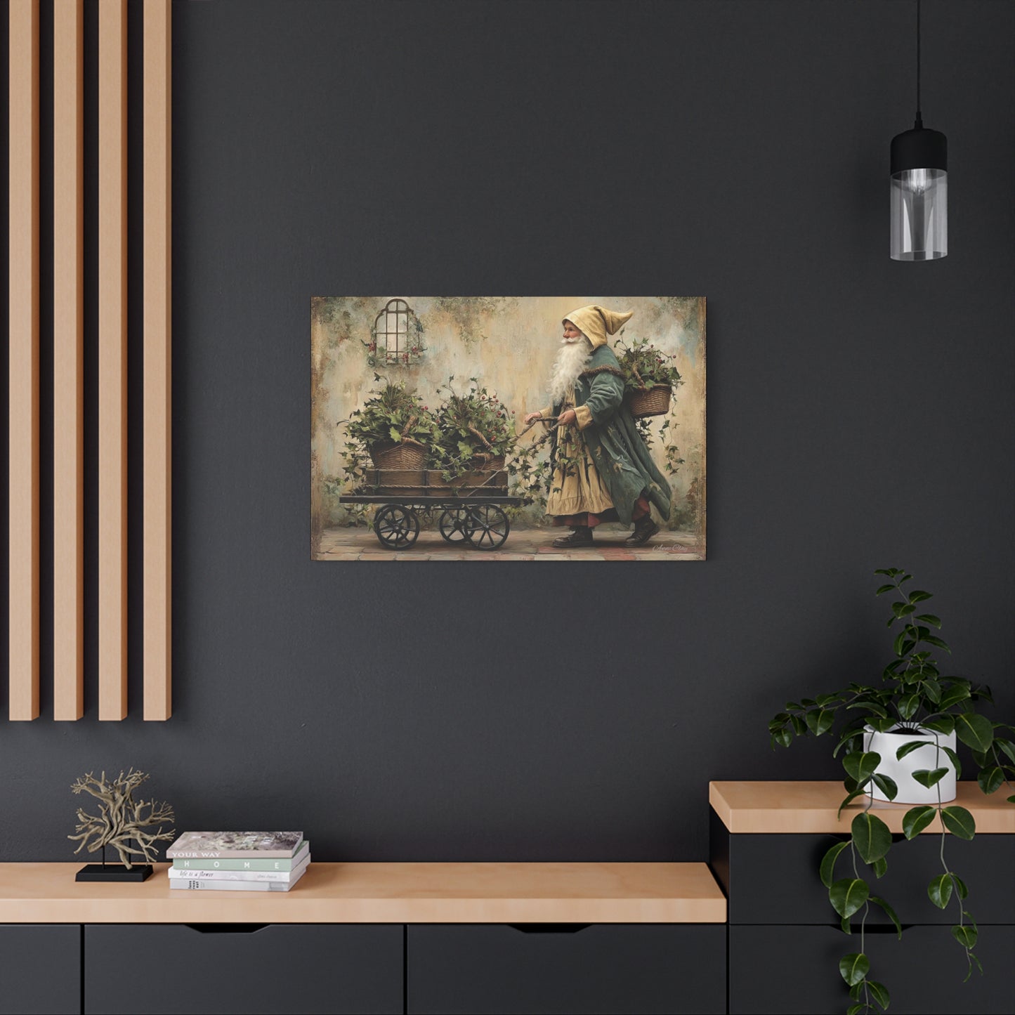 Charming Garden Gnome Canvas, Botanical Wall Art, Home Decor, Rustic Art Print, Perfect Gift for Garden Lovers, Holiday Decor