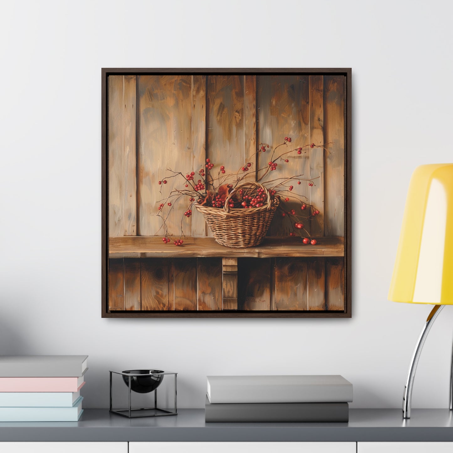 Basket of Bittersweet Gallery Canvas Wraps, Square Frame