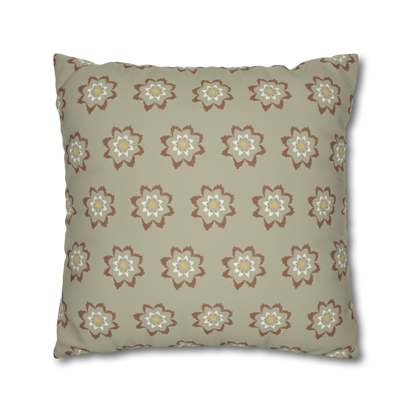 Fantasy Collection Taupe Small Flower Stencil Faux Suede Square Pillowcase