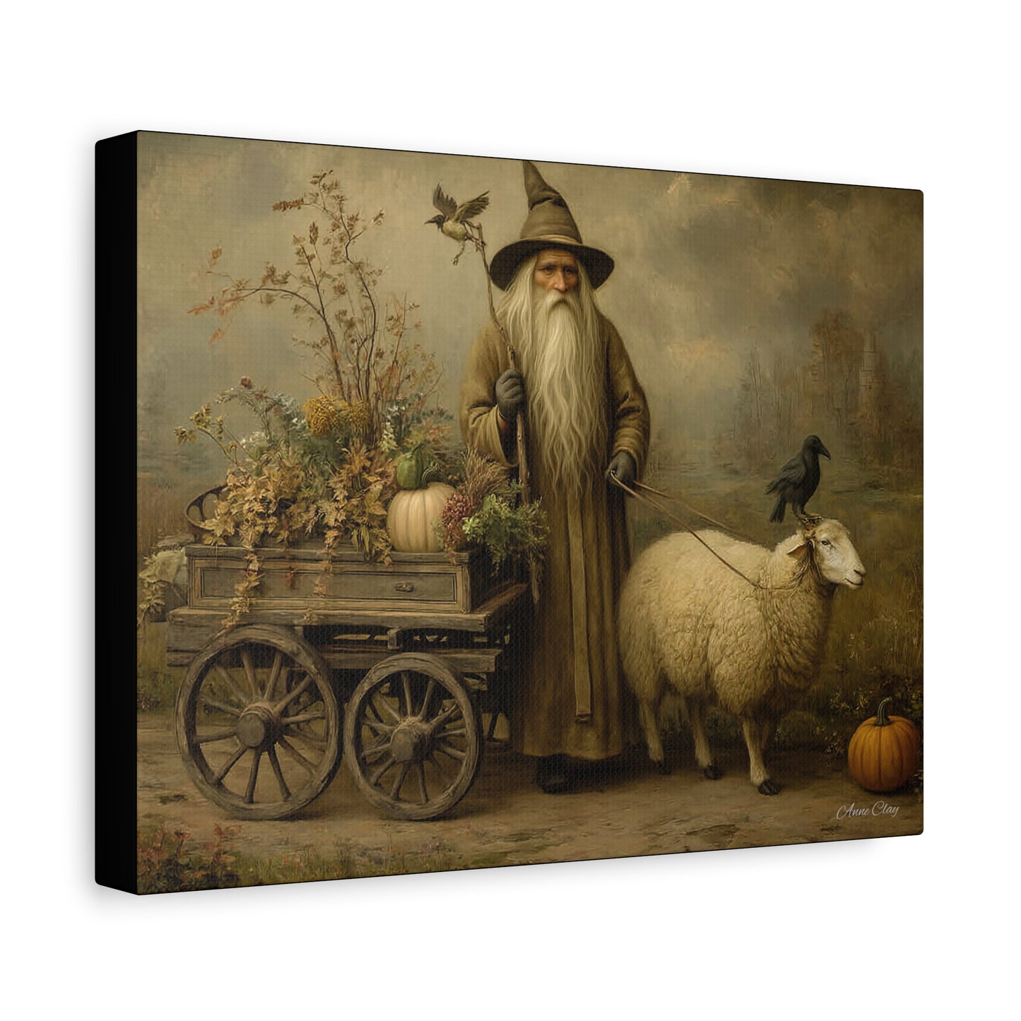 Whimsical Harvest Canvas Art, Autumn Decor, Farmhouse Wall Art, Mythical Wizard Artwork, Halloween & Thanksgiving Decoration