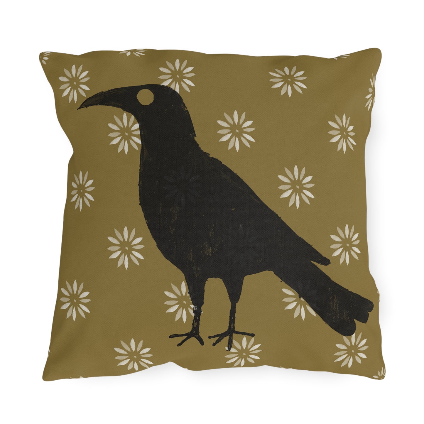 Crow on Petal Stencil Outdoor Pillows