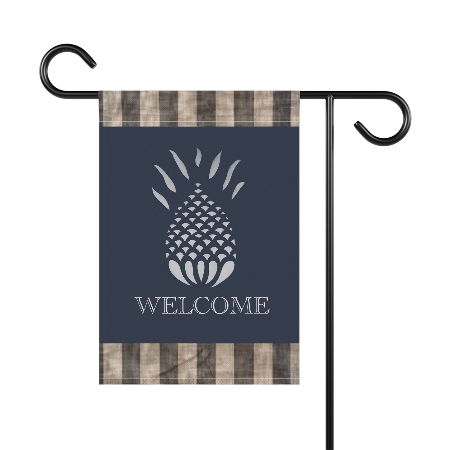 Blue and White Stripped Stencil Pineapple Garden & House Banner