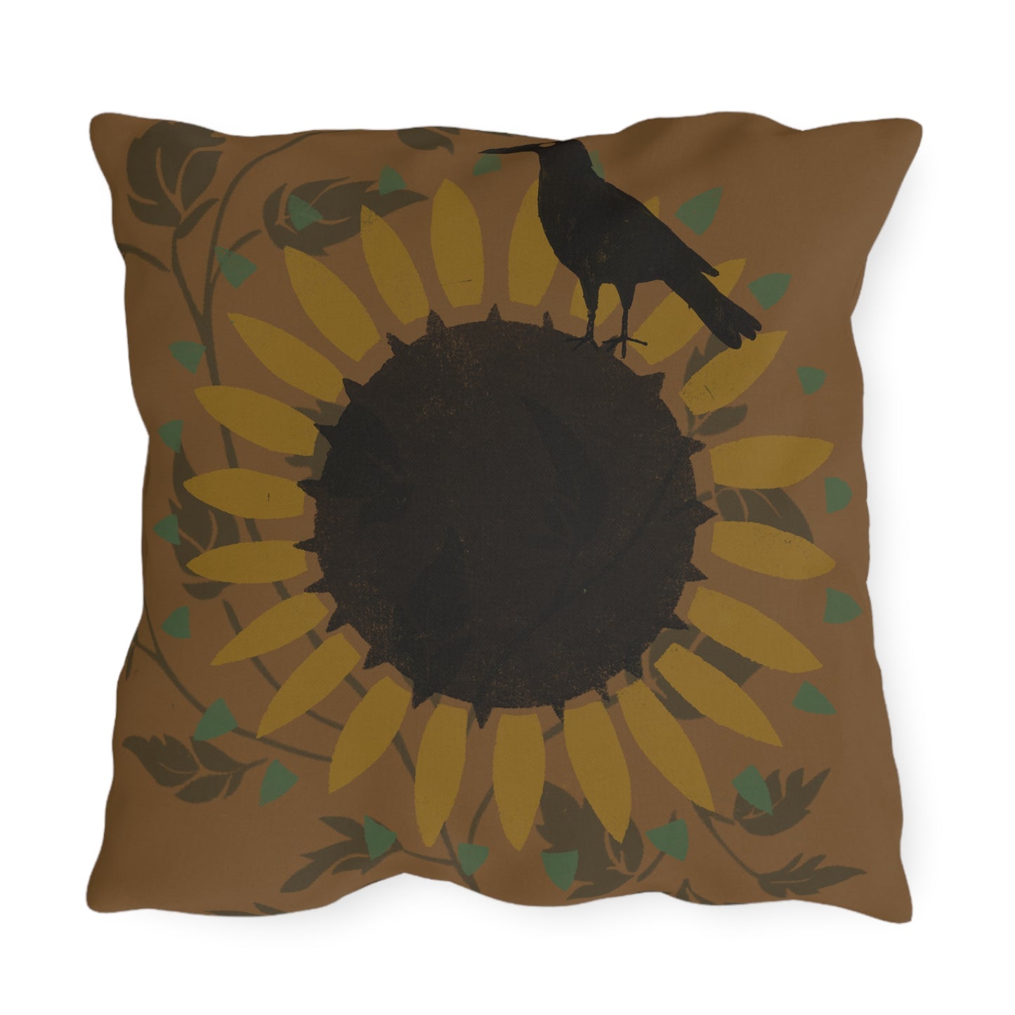 Crow on Sundlfoew Stencil on Gold Outdoor Pillows