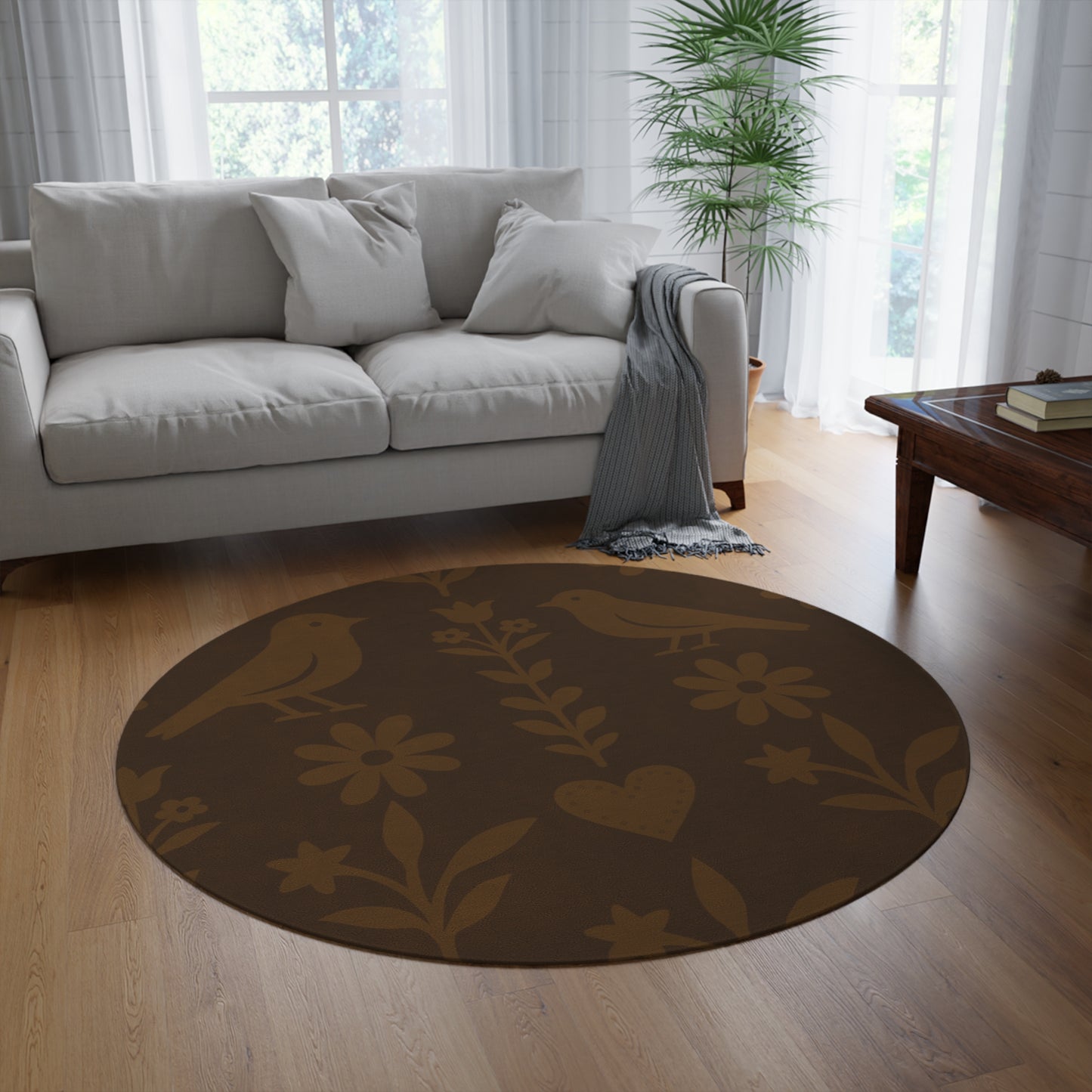 Bohemian Round Rug, Vintage Floor Mat, Cozy Home Decor, Ideal for Living Room or Bedroom, Gift for Housewarmings, Boho Style Area Rug