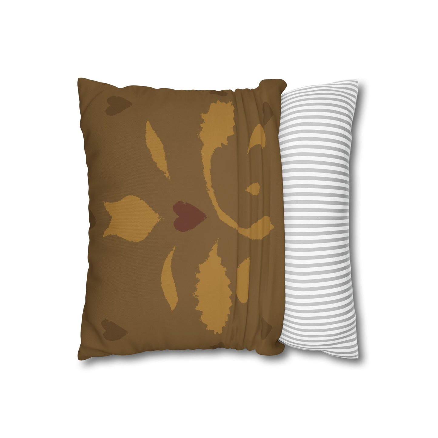 Leaves and Hearts Stencil Square Poly Canvas Pillowcase