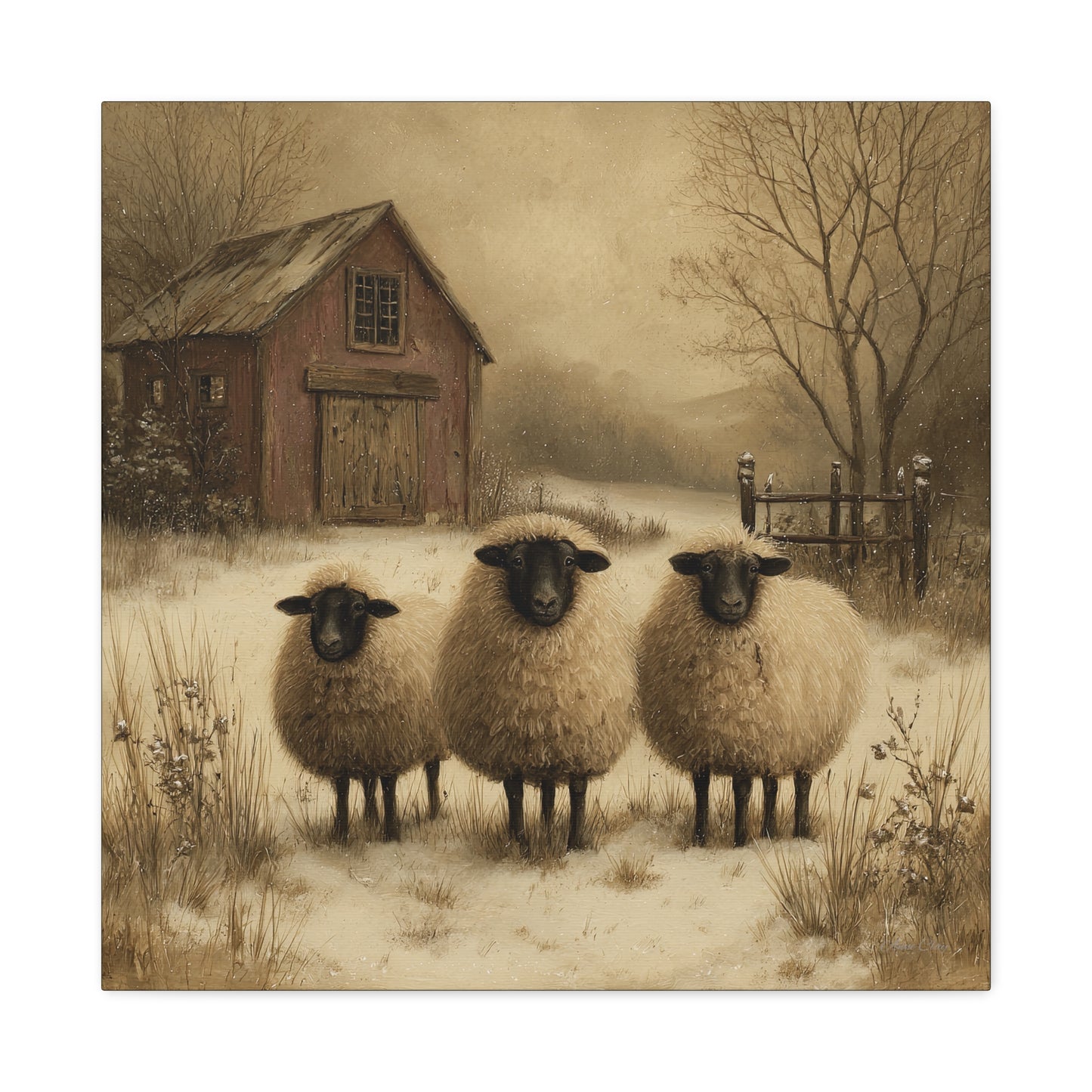 Rustic Sheep Canvas Art, Farmhouse Decor, Country Wall Art, Living Room Decor, Cozy Home Accent