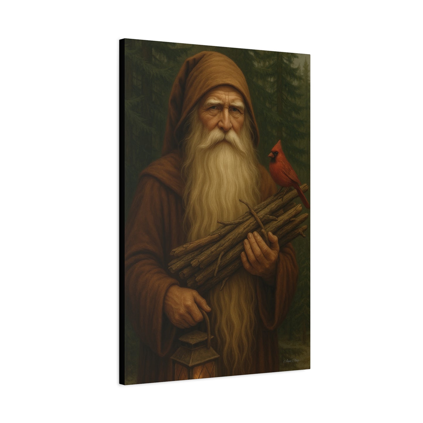 Old World Santa Rustic Nature Wall Art, Canvas Print, Forest Vibes, Perfect Gift for Nature Lovers, Home Decor, Woodland Theme, Cardinal Bird Decor