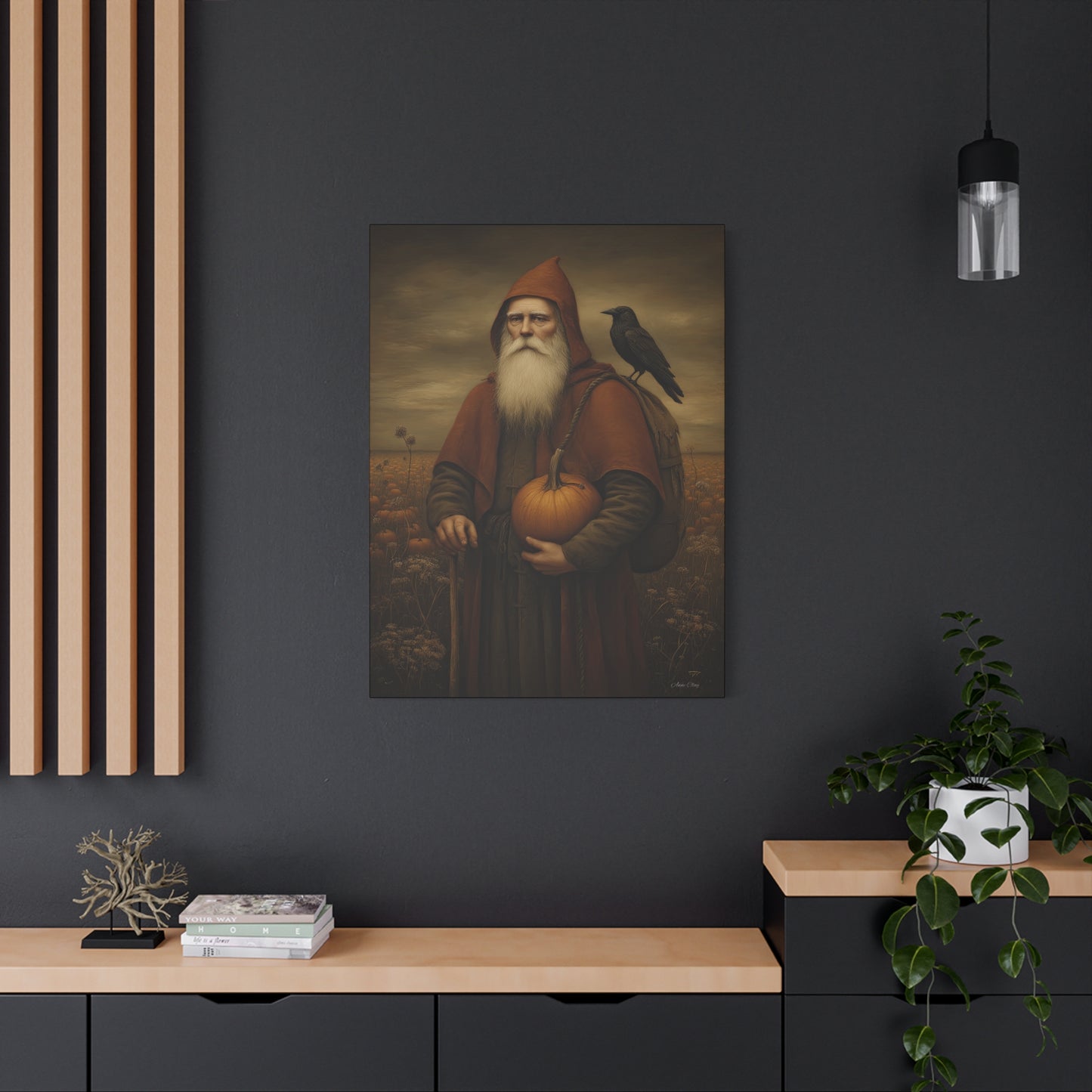 Autumn Santa Wall Art, Fall Decor, Pumpkin Harvest Print, Cozy Home Decor, Primitive Aesthetic