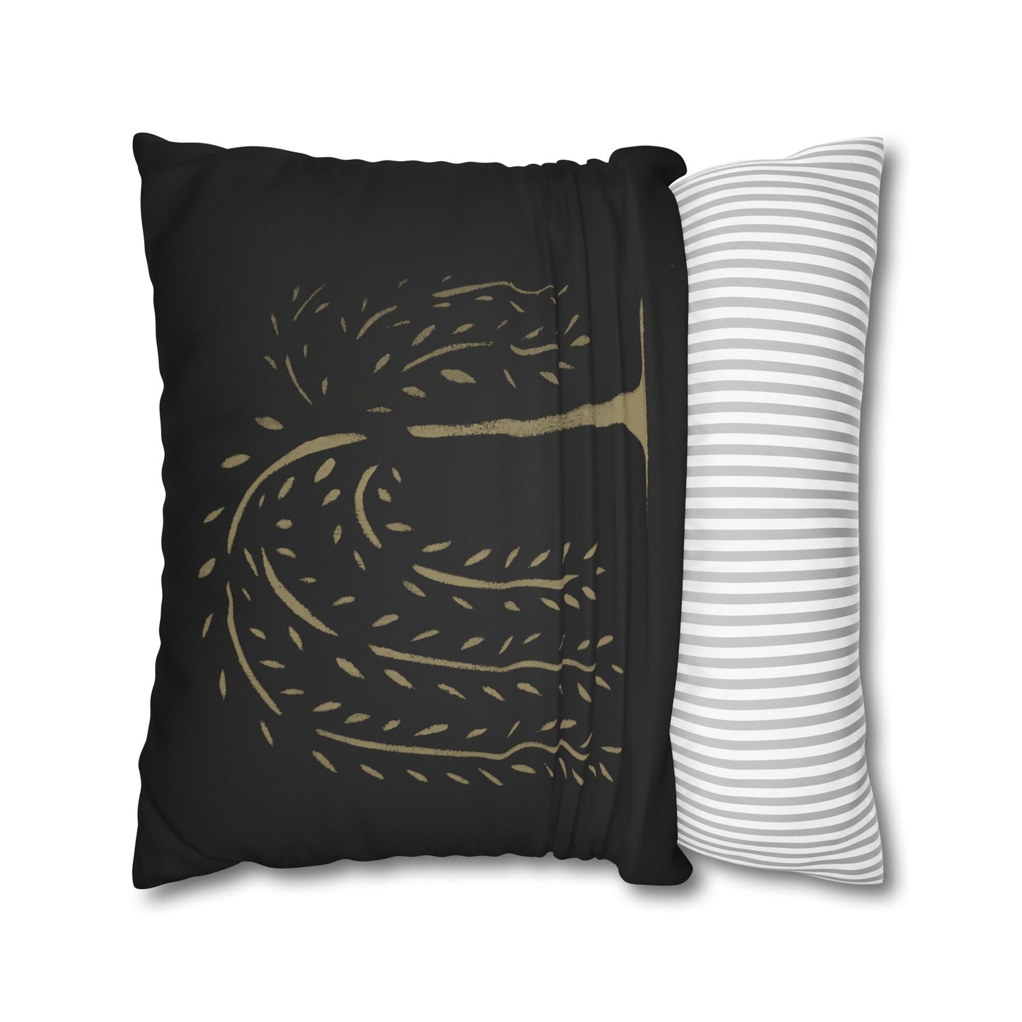 Tan Willow Stencil Faux Suede Square Pillowcase