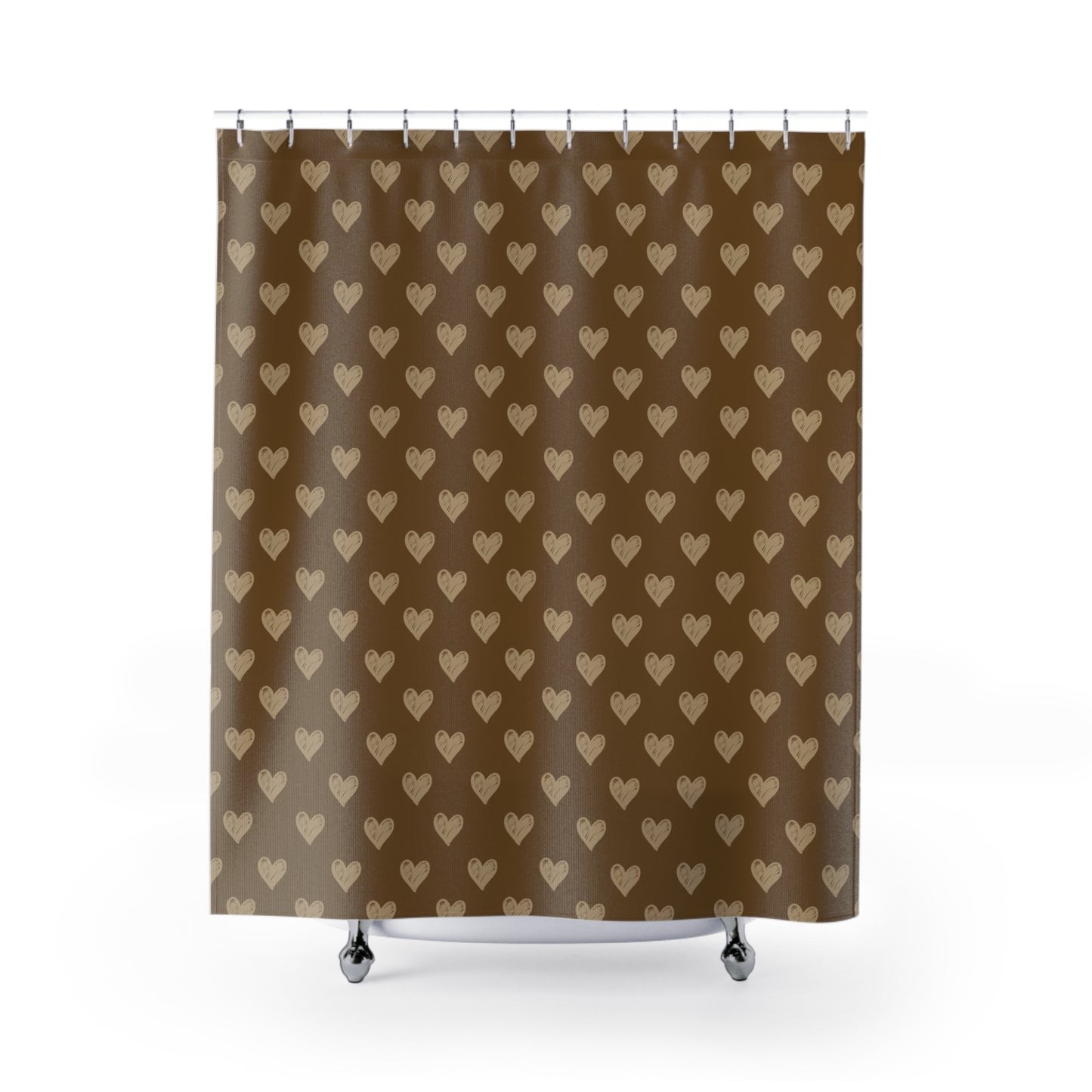 Cream Hearts on Latte Shower Curtains