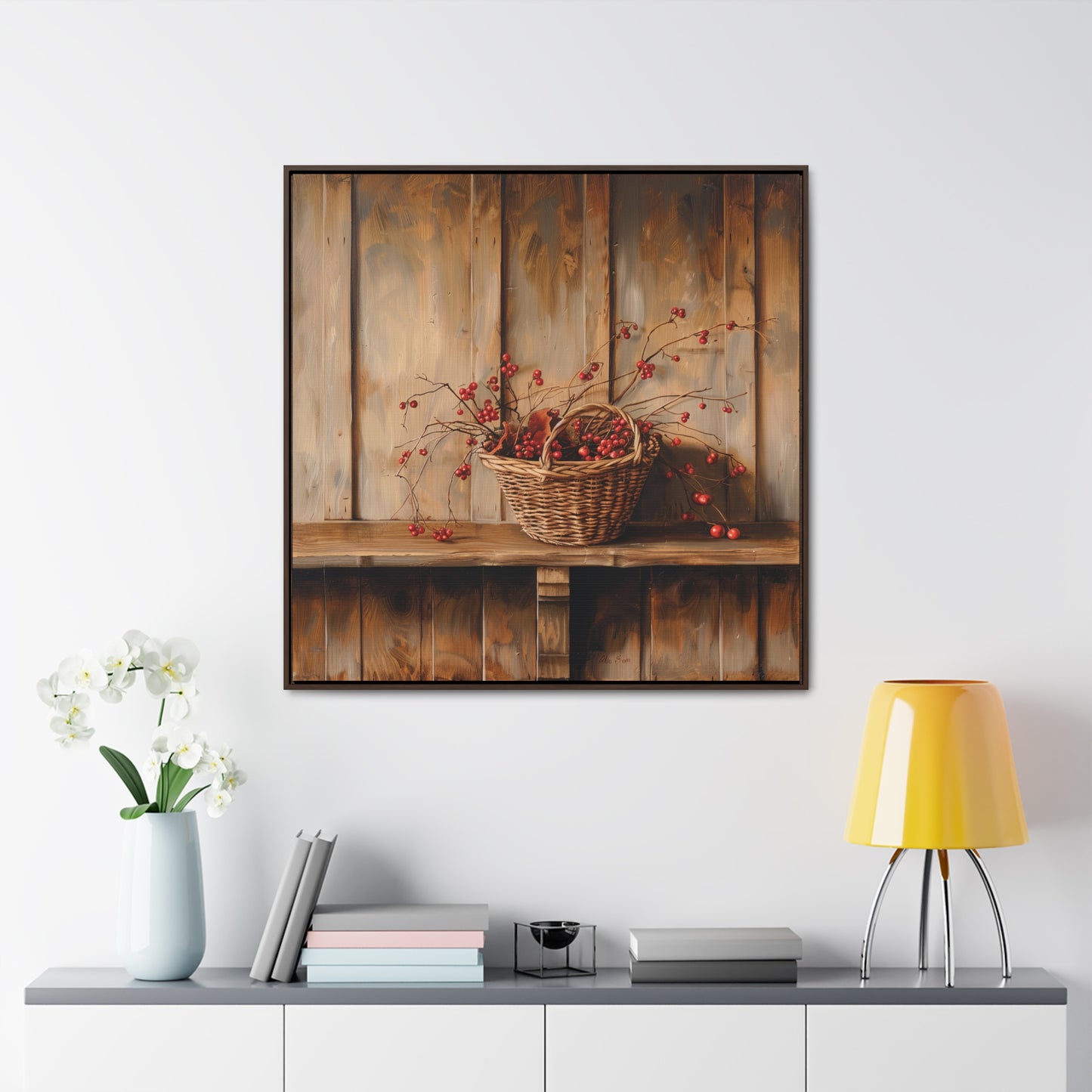 Basket of Bittersweet Gallery Canvas Wraps, Square Frame