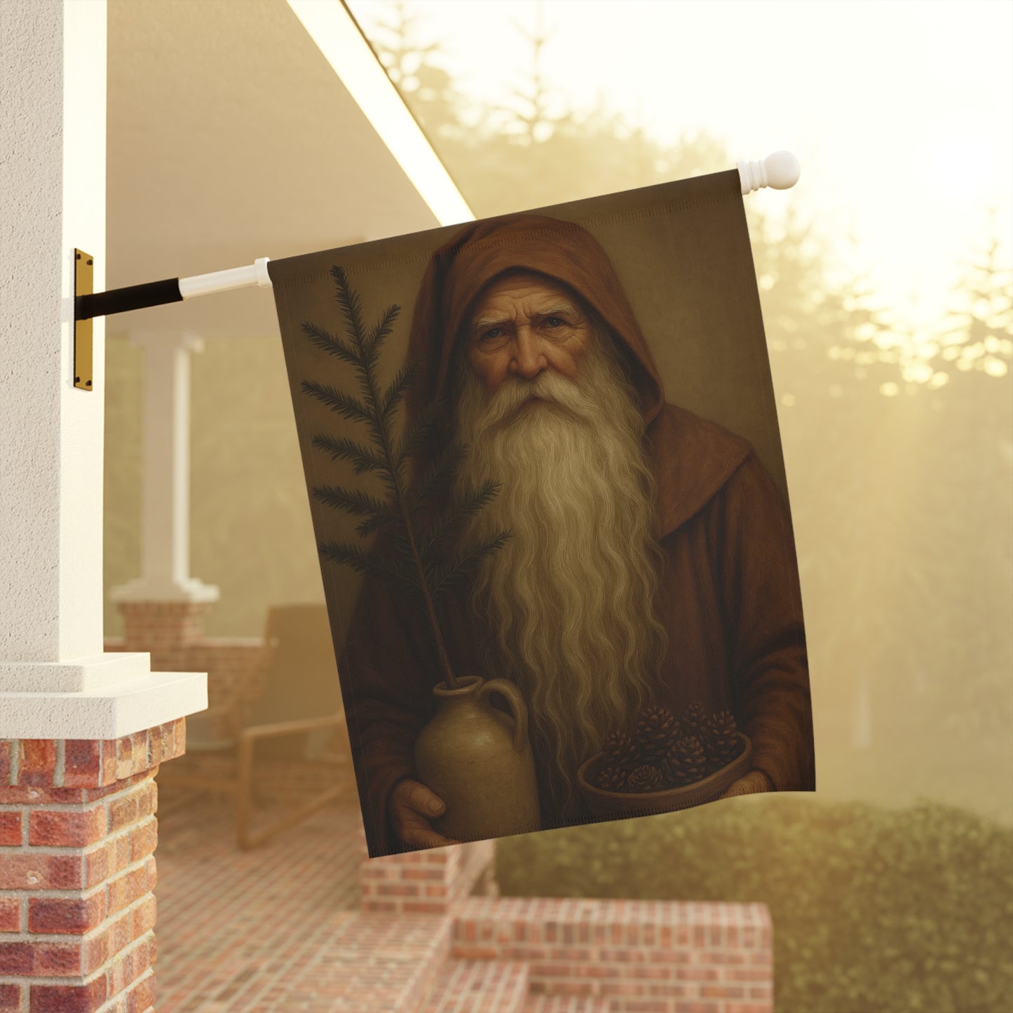 Garden Welcome Banner - Whimsical Nature Decor with Rustic Elderly Figure