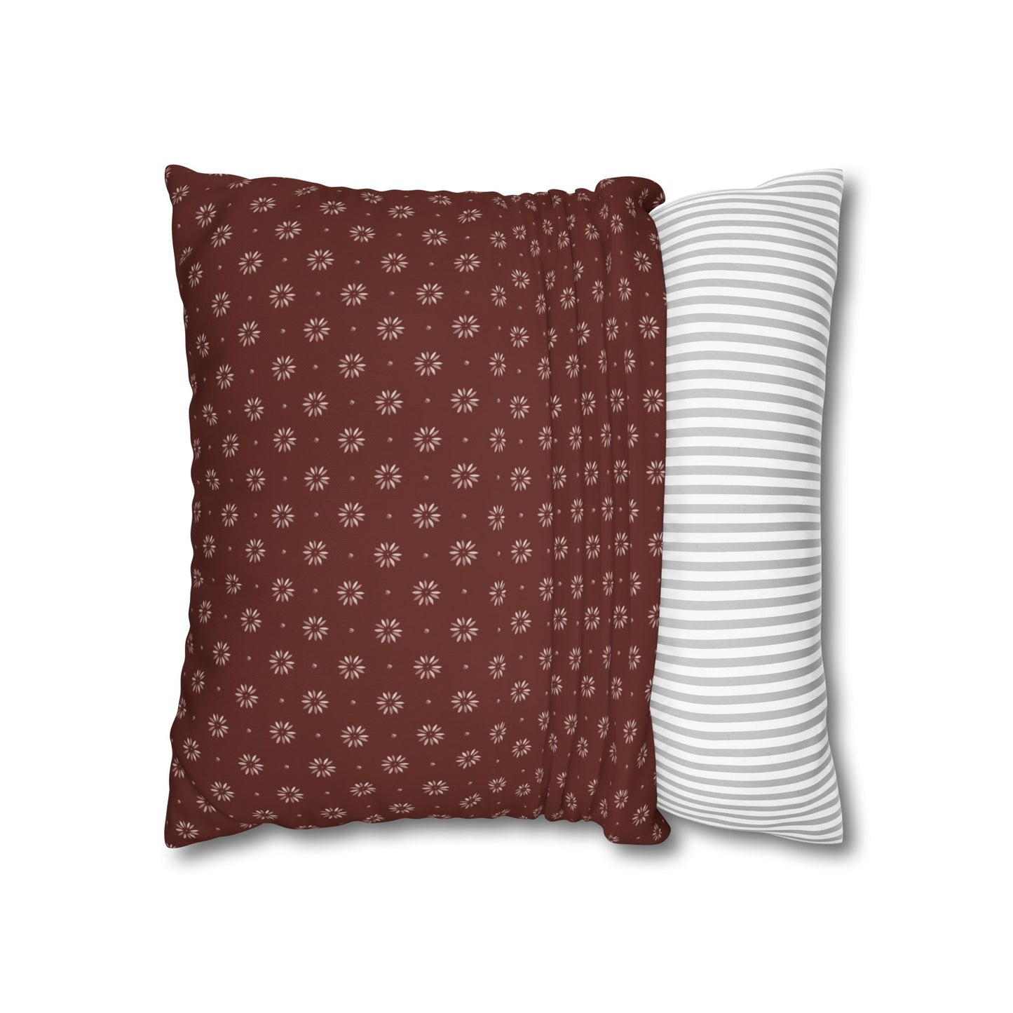 Petal Stencils on Red Square Poly Canvas Pillowcase