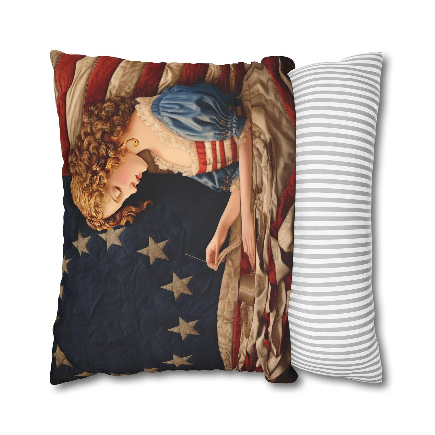 Faux Quilted Betsy Ross Square Poly Canvas Pillowcase