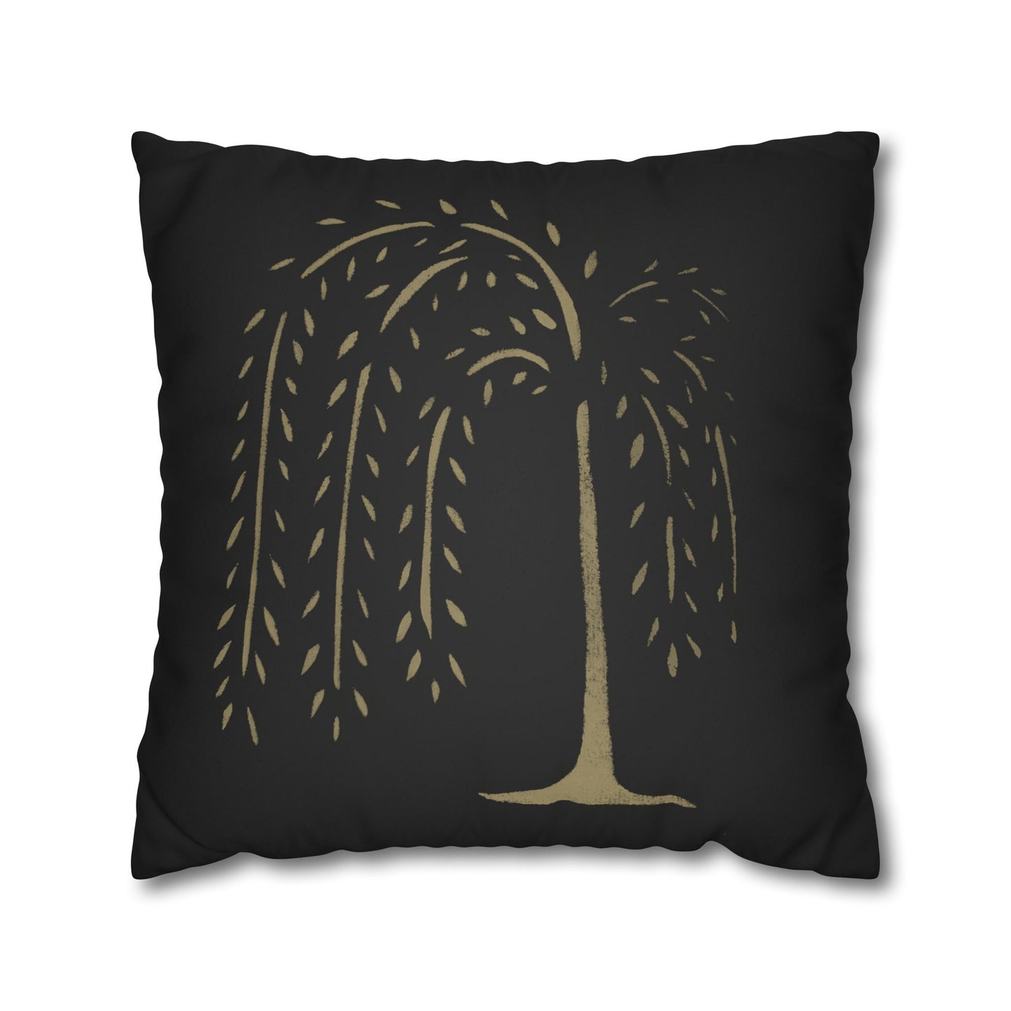 Tan Willow Stencil Faux Suede Square Pillowcase