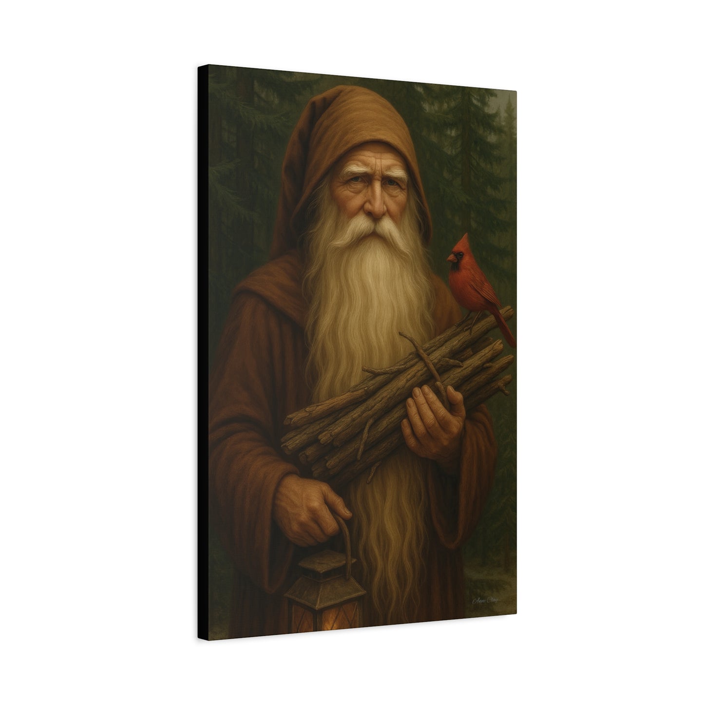 Old World Santa Rustic Nature Wall Art, Canvas Print, Forest Vibes, Perfect Gift for Nature Lovers, Home Decor, Woodland Theme, Cardinal Bird Decor