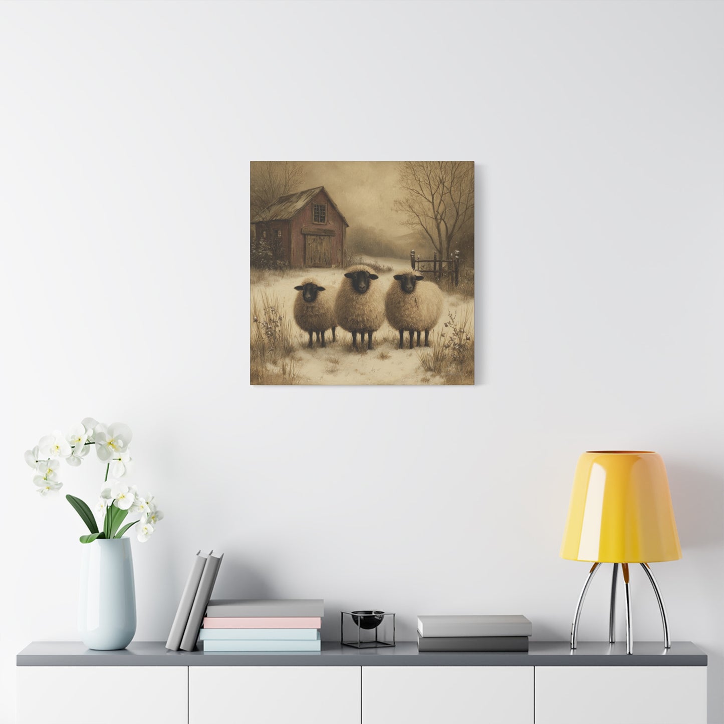 Rustic Sheep Canvas Art, Farmhouse Decor, Country Wall Art, Living Room Decor, Cozy Home Accent