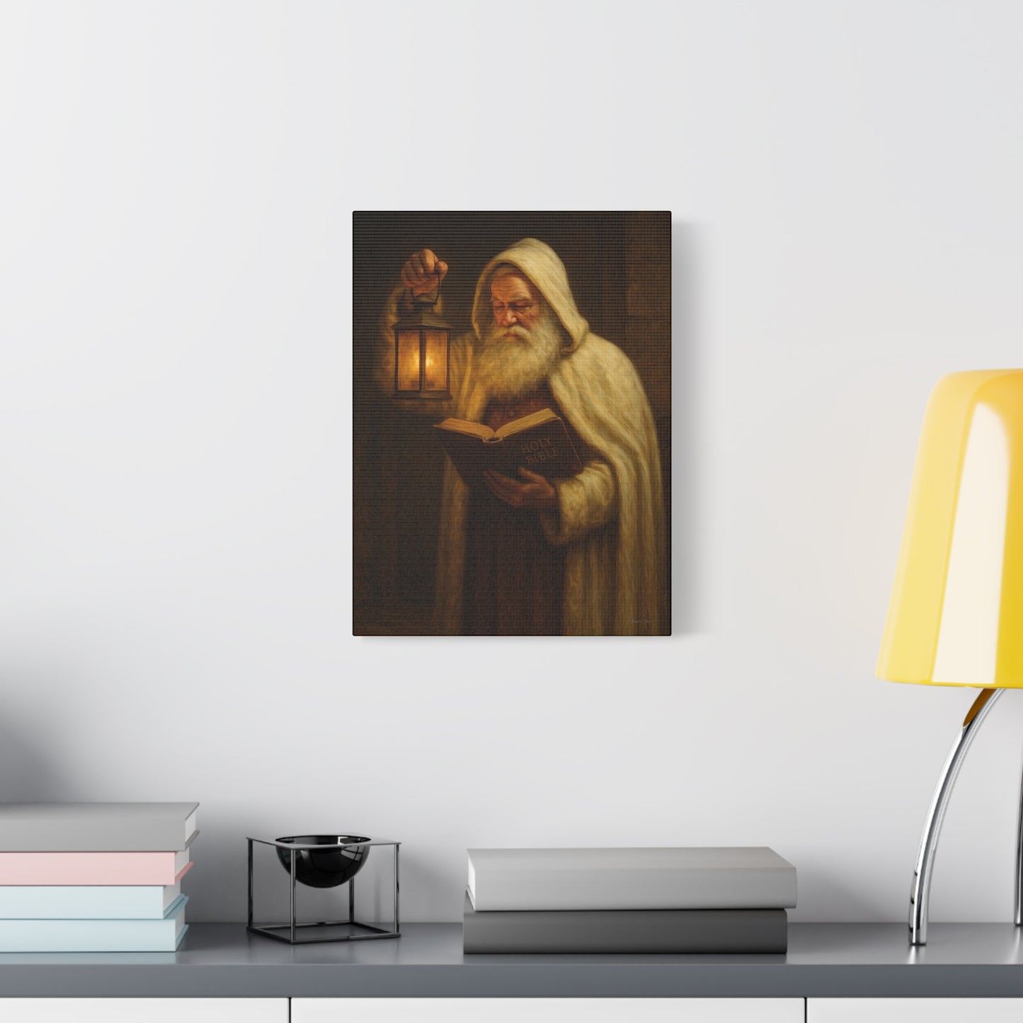 Canvas Wall Art, Old World Santa with Lantern and BibleCozy Home Decor, Rustic Decor for Xmas