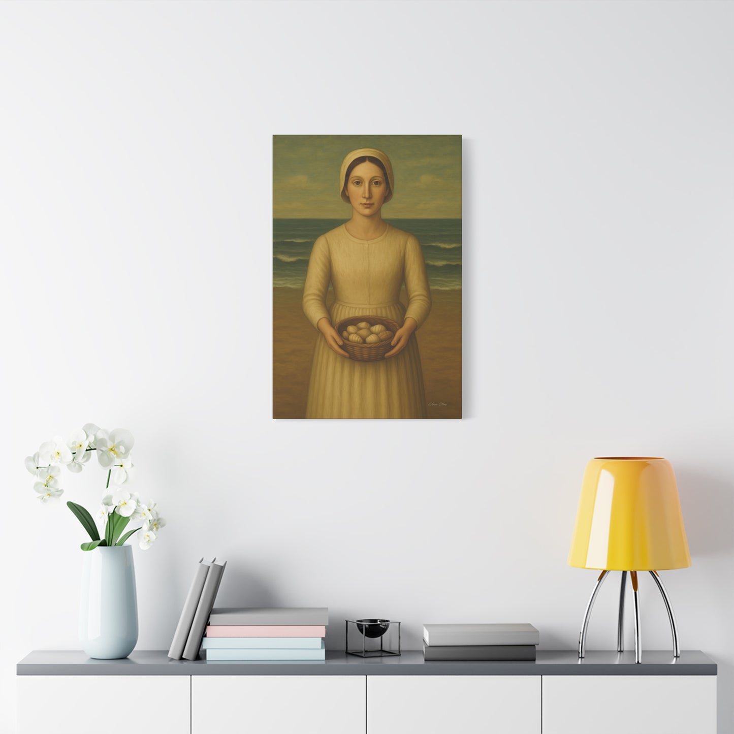 Stretched Canvas Art Print of Young Woman with Eggs, Wall Decor, Vintage Style, Gift for Home, Art Lovers, Mother's Day