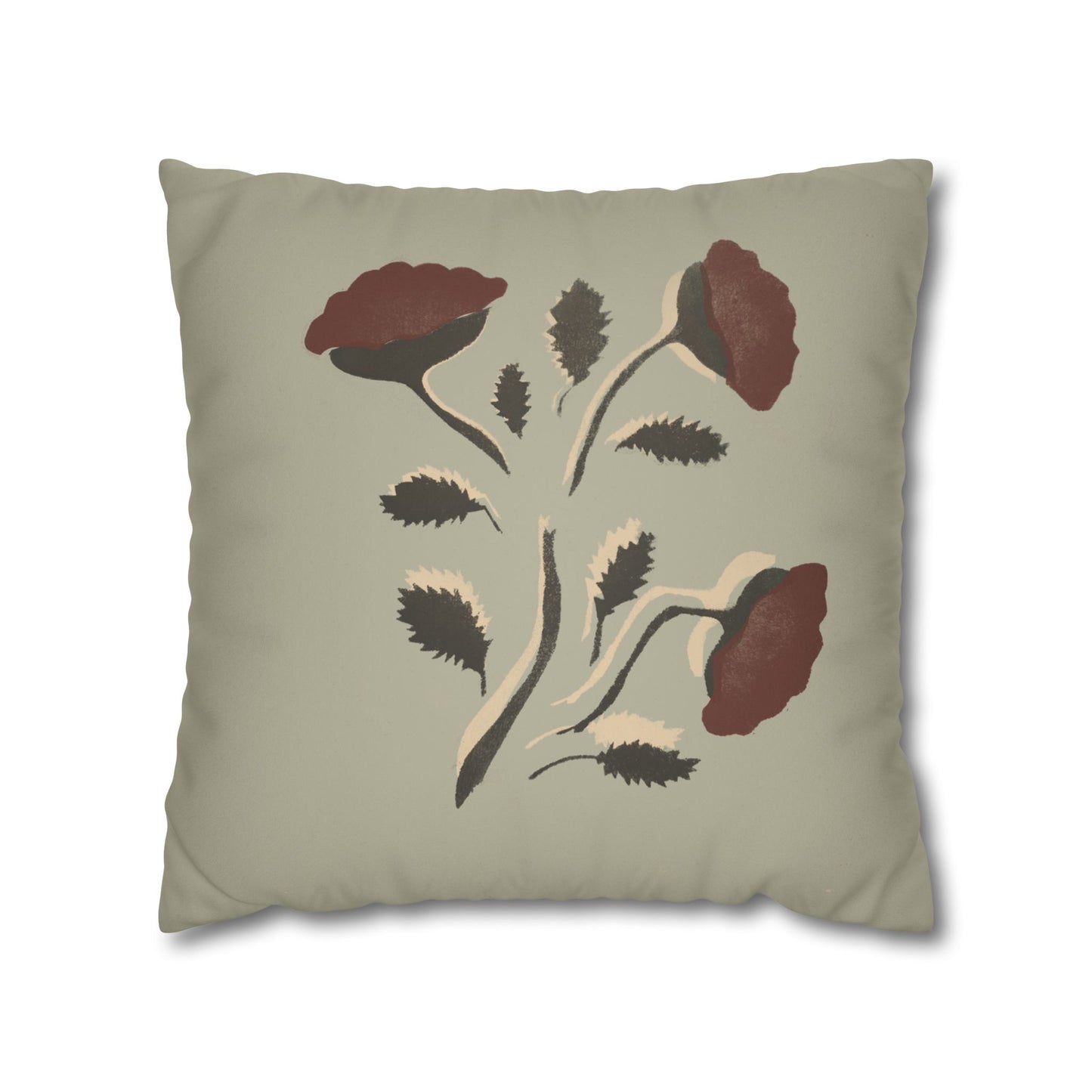 Fantasy Collecion Stencil Stalk Taupe Faux Suede Square Pillowcase