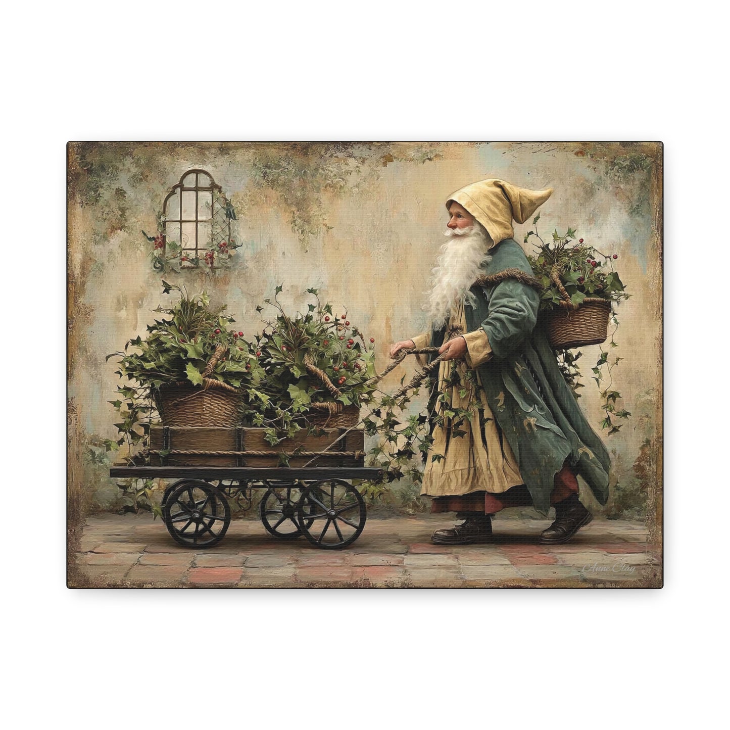 Charming Garden Gnome Canvas, Botanical Wall Art, Home Decor, Rustic Art Print, Perfect Gift for Garden Lovers, Holiday Decor