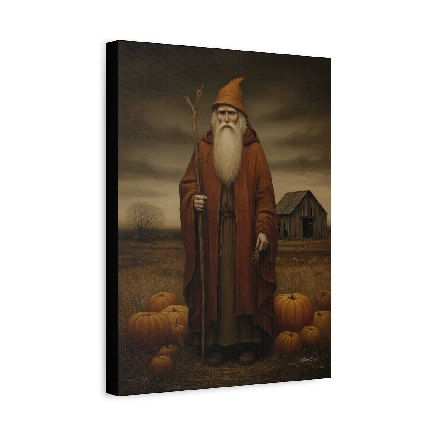 Autumn Santa Canvas Art Print, Fall Decor,