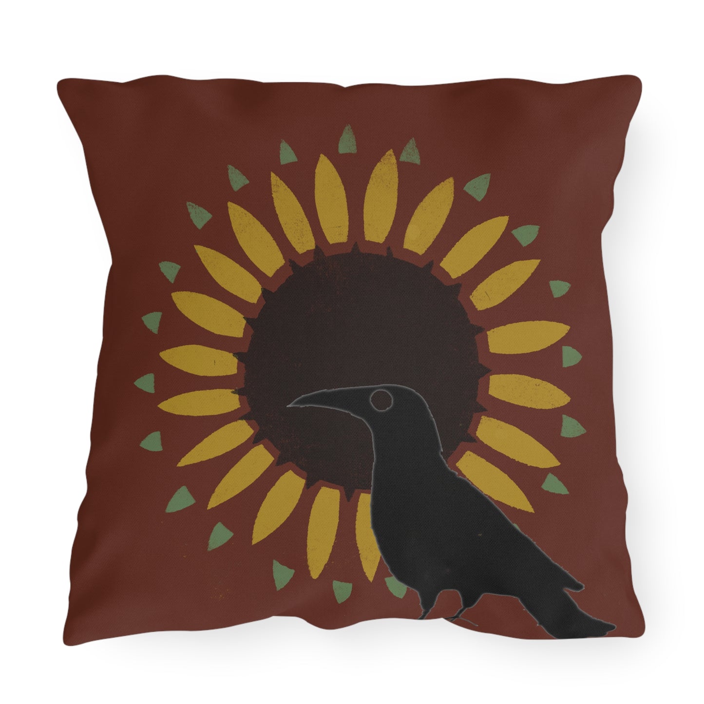 Crow on Sunflower Stencil on Red Outdoor Pillows