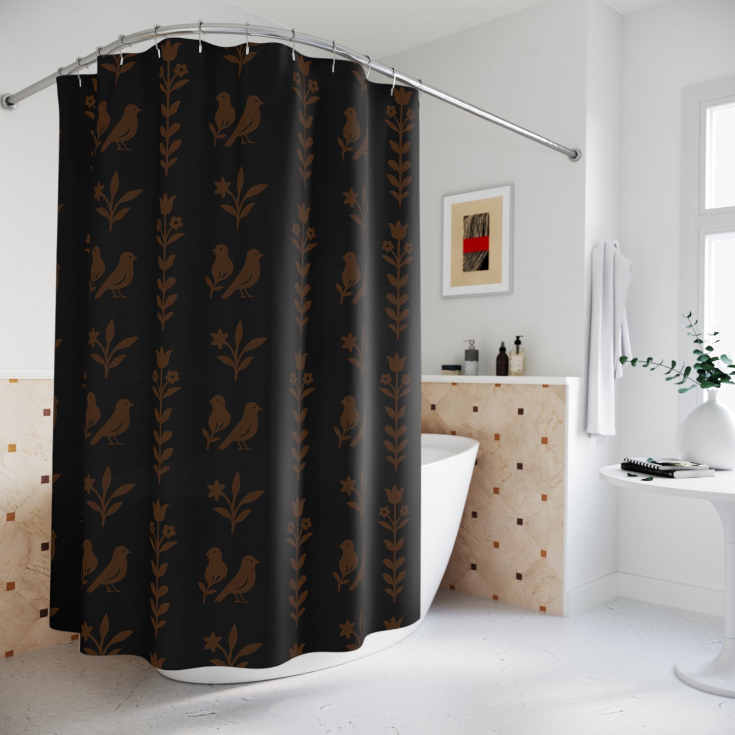 Charming Floral Shower Curtain - Nature-Inspired Bathroom Decor, Bird Design, Farmhouse Style, Home Makeover, Gift for Nesting