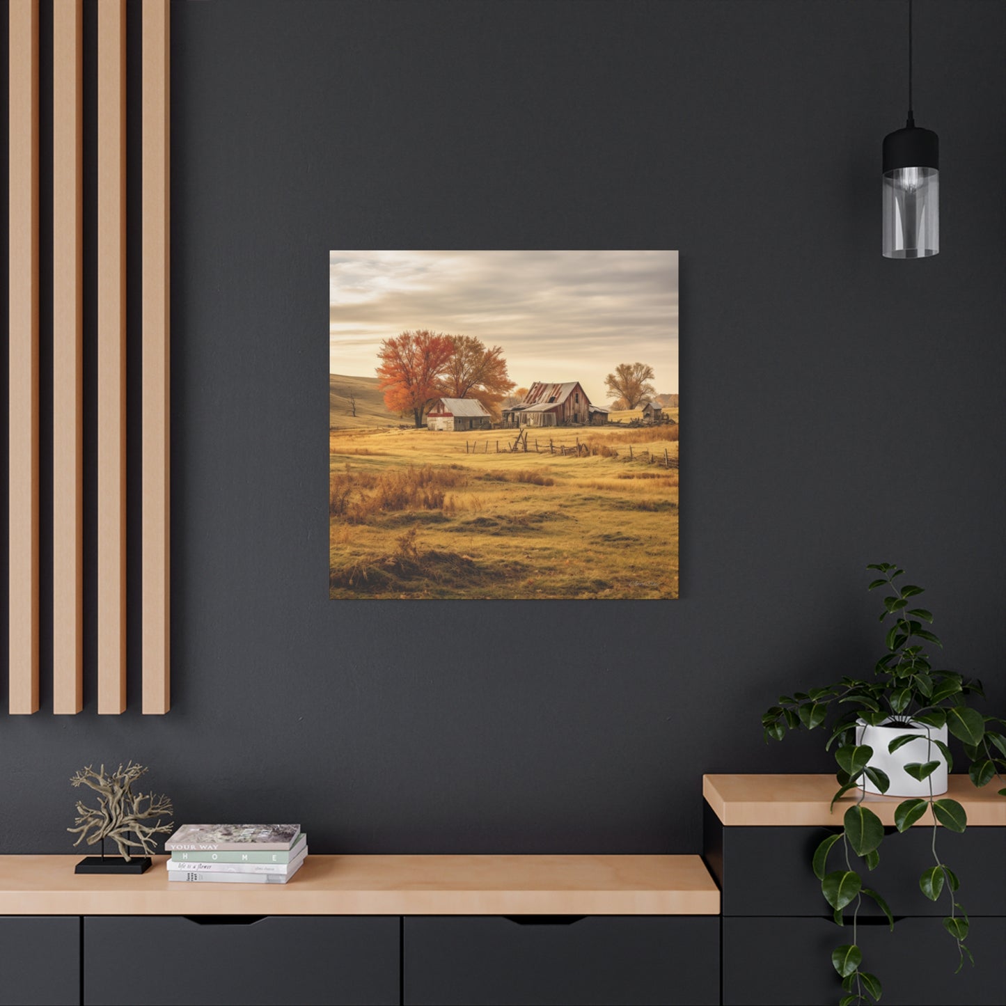 Rustic Farmhouse Canvas Wall Art, Autumn Landscape Decor, Cozy Home Decoration, Farmhouse Style Gift, Rustic Wall Art for All Occasions